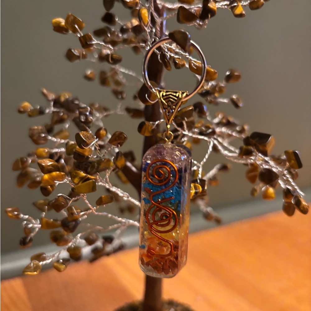 Chakra Resin Pendant / Keychain with Copper Swirl Design